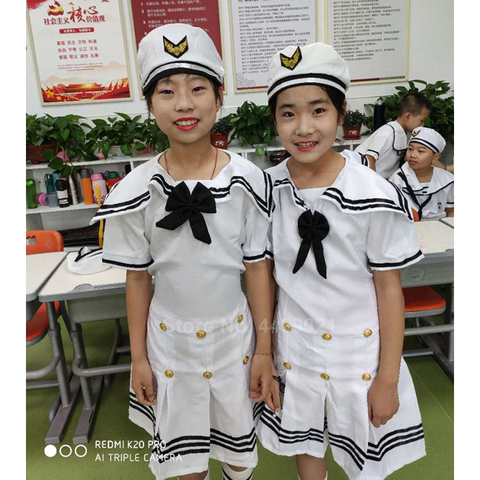 Children Girls Navy Sailor Dress Student School Uniform Boys Choir Team Dancing Costumes Captain Cosplay Costumes Halloween ► Photo 1/6