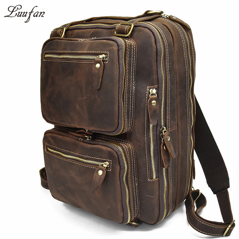 Men genuine leather laptop backpack 15