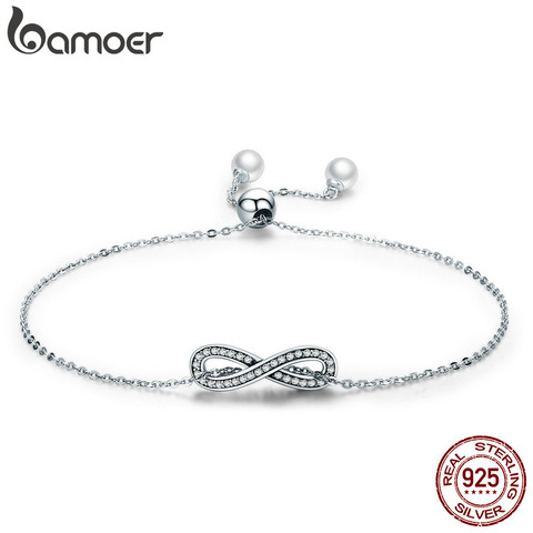 BAMOER Real 100% 925 Sterling Silver Infinity Love Chain Link Women Bracelet Sterling Silver Jewelry Valentine Day Gift SCB056 ► Photo 1/6