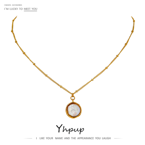 Yhpup 2022 Stainless Steel Exquisite Natural Pearl Pendant Necklace for Women High Quality 18 K Chain Choker Necklace Jewelry ► Photo 1/6