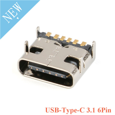10pcs USB Type C 3.1 Female 6Pin SMT Socket Connector Micro 6 Pin Placement SMD DIP For PCB design DIY high current charging 6P ► Photo 1/6