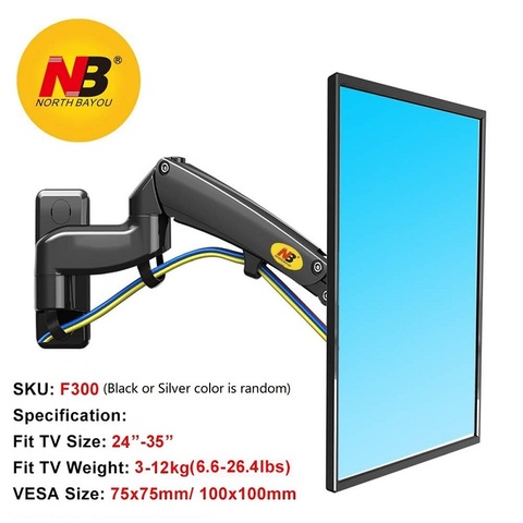 NB North Bayou F300 Full Motion Monitor Wall Mount TV Bracket Stand with Adjustable Gas Spring for 24