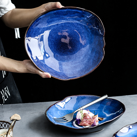 KINGLANG Nordic Ceramic food dish plate household pottery irregular dish salad platter dish dinnerware ► Photo 1/5