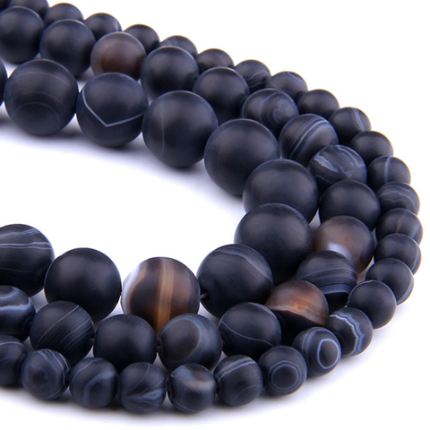 6 8 10 MM Natural matte Black Stripes Agates Stone Beads natural black agates loose spacer beads for Jewelry Making bracelet diy ► Photo 1/6
