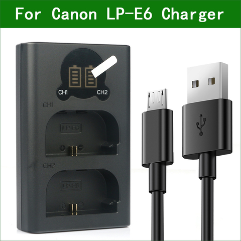 LP-E6 LP-E6N LC-E6 LC-E6E Dual USB Battery Charger for Canon EOS 5DS R 60D 70D 80D 90D 5D Mark II III IV XC10 XC15 6D 7D Mark II ► Photo 1/6