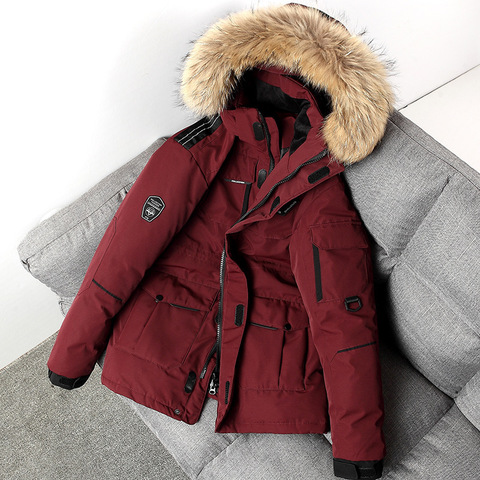 -30 Degree Winter Down Jacket Men 90% White Duck Down Parkas Coat Mid-length Large Fur Collar Down Thicken Coat Snow Overcoat ► Photo 1/6