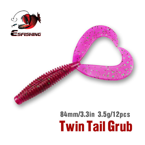 KESFISHING Fishing Lures Soft Twin Tail Grub 84mm 12pcs Jigging Lure Plastic bait Fishing Tackle Pesca Trout Lure 2022 ► Photo 1/5