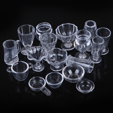 17Pcs/Set 1:12 Dollhouse  Mini Transparent DIY Pretend Play Kitchenware Toy Drink Cups Dish Tableware Miniatures ► Photo 1/6