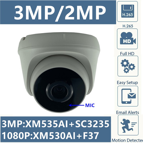 Integrate MIC 3MP 2MP IP Ceiling Dome Camera XM535AI+SC3235 2304*1296 H.265 1080P Infrared IRC Onvif CMS XMEYE RTSP Radiator ► Photo 1/6