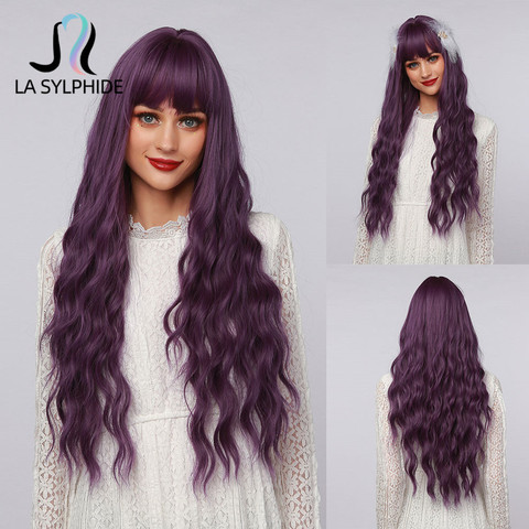 La Sylphide Halloween Cosplay Lolita Wig Long Nature Wave Purple Synthetic Hair Wigs with Bangs for Woman Heat Resistant Fiber ► Photo 1/6