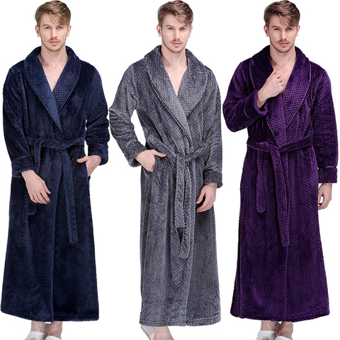 Men Winter Extra Long Thick Warm Grid Flannel Bathrobe Mens Luxury Kimono Bath Robe Women Sexy Robes Male Thermal Dressing Gown ► Photo 1/6