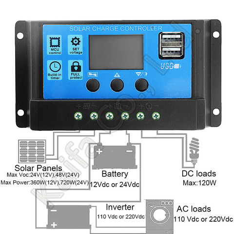 1PCS 10A 20A 30A 40A 50A 60A 12V 24V Auto Solar Charge Controller Controllers LCD Dual USB 5V Output Solar Panel Regulator ► Photo 1/6