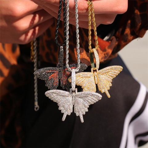 Iced Out Smaller Butterfly Pendant & Necklace For Men Women 4 Colors AAA Cubic Zircon Hip Hop Jewelry Gifts ► Photo 1/6