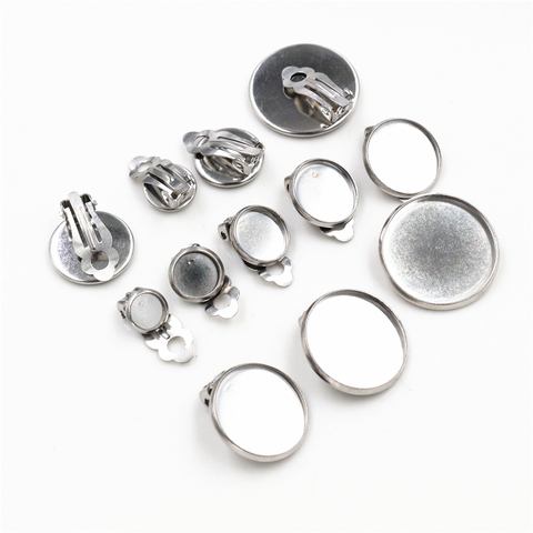 6/8/10/12/14/16/18/20mm 10pcs/lot Stainless Steel Material Ear Clips ,Earring Base Cameo Bezels Tray For Jewelry Supplies ► Photo 1/5