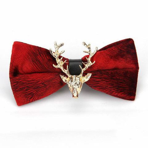 High end Fashion Men's Gold Velvet Bowtie Christmas Metal Elk Head Wedding Luxury Bow Ties Trendy Collar Jewelry Gifts for Men ► Photo 1/6