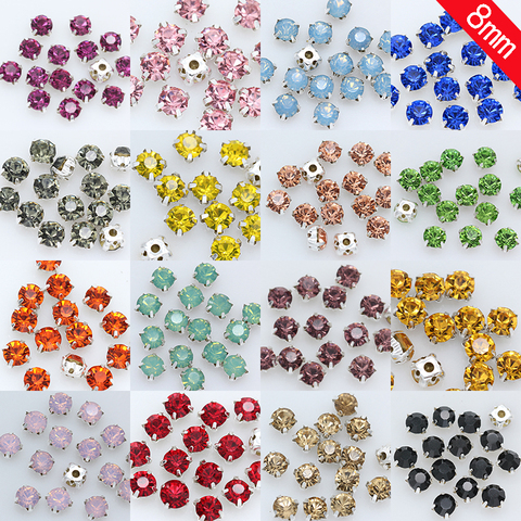 36pc 8mm Sew on crystal glass Rhinestone Flatback Diamante Diy Decorative Silver Cup Claw 4-holes Sewing Beads craft clothes ► Photo 1/4