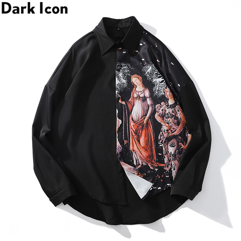 Dark Icon Printed Long Sleeve Shirts Men 2022 Oversized Men's Shirts Streetwear Men's Shirt ► Photo 1/6