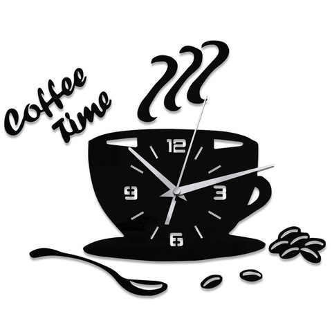 Creative Coffee Cup Shaped Wall Clock Modern Design 3D Mirror Wall Clocks Stickers for DIY Home Room Kitchen Wall Decorations ► Photo 1/6