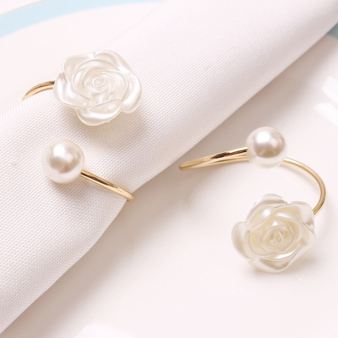 6pcs/lot Wedding pearl rose flower napkin buckle napkin ring napkin ring ► Photo 1/4