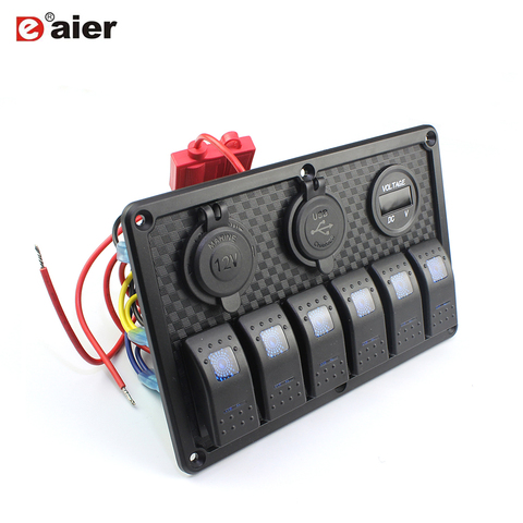 Waterproof Marine Boat Rocker Switch Panel 4/6/8 Gang with Dual USB Socket Digital Voltmeter Cigarette Lighter LED Light for Car ► Photo 1/5