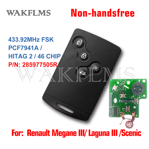 Smart Card For Renault Megane III Fluence Laguna III Scenic 2009-2015 433MHz FSK PCF7941A Non-HandsFree Keyless ► Photo 1/4