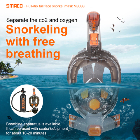 SMACO Full Face Snorkel Mask 180 Degree HD View Dry Top Set Anti-fog Underwater Wide View Snorkel Swimming Mask ► Photo 1/6