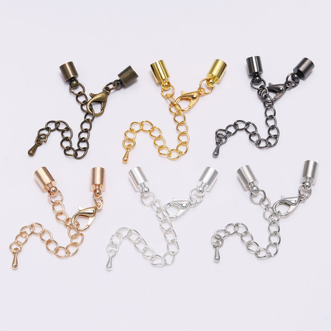 10pcs/lot Tassel Leather Cord End Tip Caps Extending chain Lobster Clasps Connectors For DIY Necklace Jewelry Making Findings ► Photo 1/6