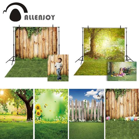 Allenjoy spring photography backdrops easter grass ivy park wooden wall background for photo studio photocall photophone fond ► Photo 1/6
