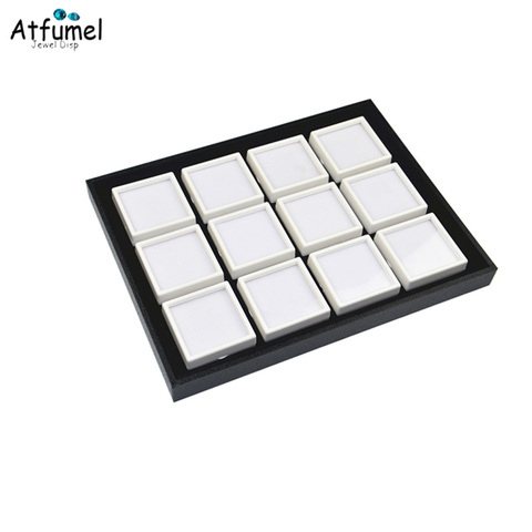 3/4/5/6cm Square Diamond Storage Box With Tray White Black Stone Gem Box Store Show Display Organizer Gemstone Box Tray Case ► Photo 1/6