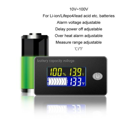 Univerisal Battery Capacity Indicator 12V 24V 36V 48V 60V 72V 10-100V Li-ion Lifepo4 Lead acid Battery Monitor with temperature ► Photo 1/6