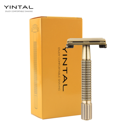 YINTAL Replaceable Shaver Brass Men Safety Razor Classic Butterfly Mechanism Double Edges Razors Plating Grid Handle Shaver ► Photo 1/6