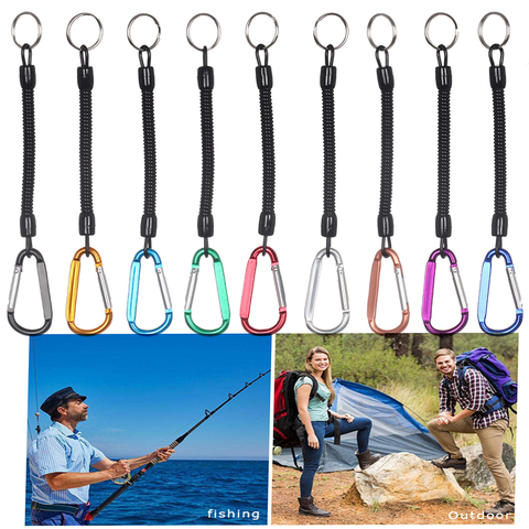 Camping Carabiner Keychain Plastic Retractable Tether Spring Elastic Rope Outdoor Portable Fishing Lanyards Security Gear Tool ► Photo 1/6