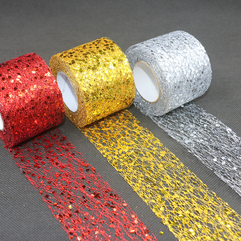 Glitter Sequin Tulle Rolls 5CM Gold Laser Organza Christmas Decoration Silver Sparkly Glitter Sequin Tulle Mesh Party Supplies ► Photo 1/6