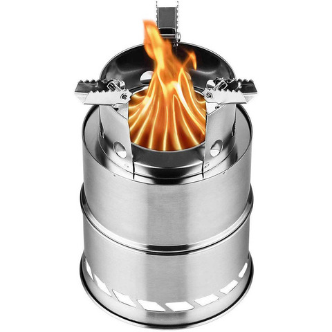 Portable Outdoor Camping Stove Wood Burning Mini Lightweight Stainless Steel  Stove Picnic BBQ Cooker Travel Adventure Tools ► Photo 1/6