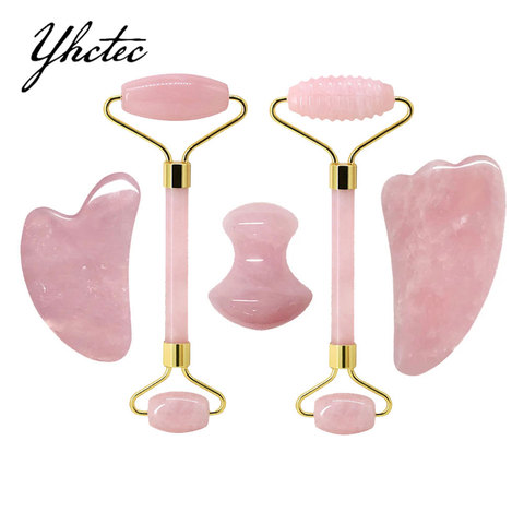 Rose Quartz Face Massage Roller Gua sha Scraper Natural Stone Gouache Jade Scraper Face Roller Massager Anti-wrinkle Beauty Tool ► Photo 1/6