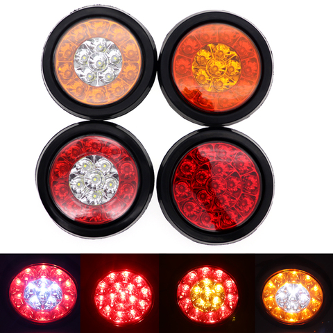 1x/2x Car Round LED Amber Red Taillights 16LED 12V/24V Brake Stop Running Reverse Backup Light Lamp For Car Truck Trailer Lorry ► Photo 1/6