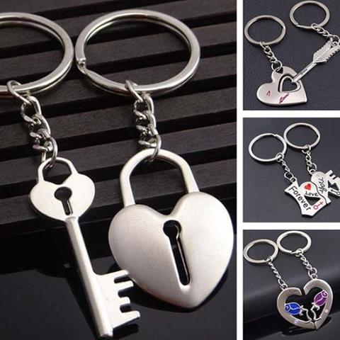 1 Pair Couple Lovers Heart Keychain Heart Key Ring Silvery Lovers Love Key Chain Souvenirs Valentine's Day Jewelry Gifts ► Photo 1/6