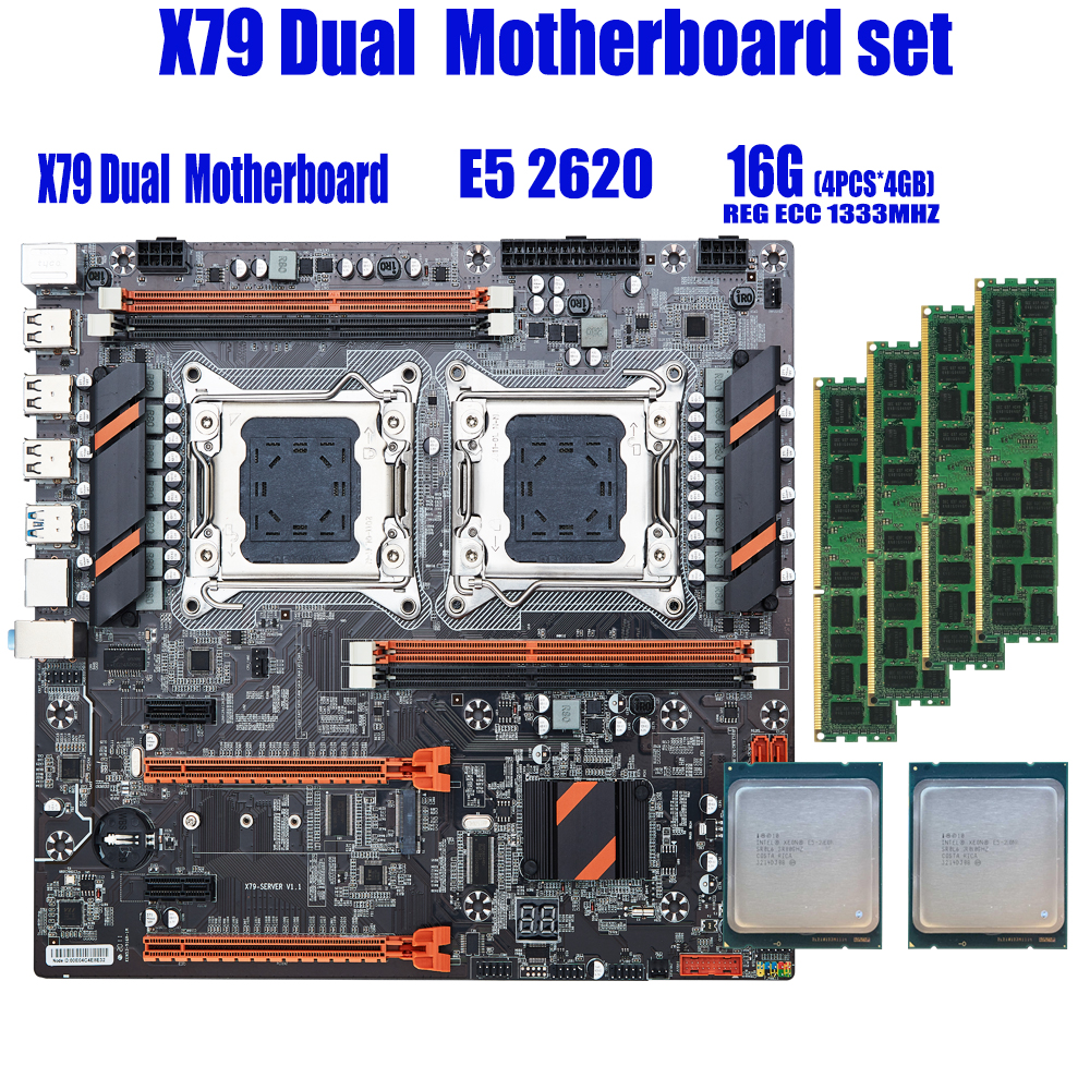 QIYIDA X79 Dual CPU motherboard set with × Xeon E5 2620 × 4GB