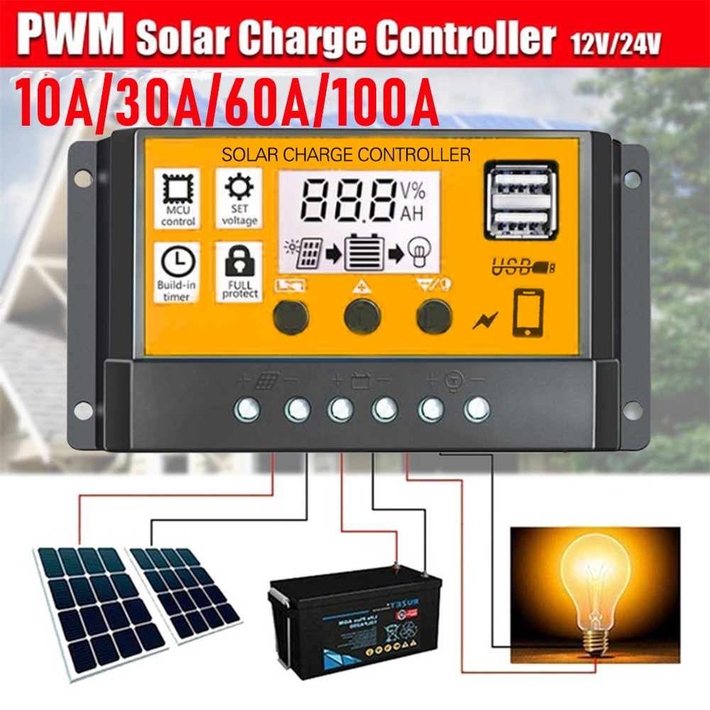 PWM Solar Charge Controller 30-60A Solar Charger Controller 12V/24V Solar Panel 