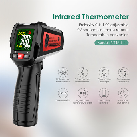 BSIDE Digital Infrared Thermometer Color Display 12-Point Laser Gun IR Tester for Meat Water Milk BBQ Cooking Temp Meter K-Type ► Photo 1/6