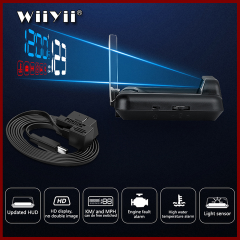 WiiYii Mirror C500 HUD Car Head up display  Speed Projector Security Alarm Water temp Overspeed RPM Voltage Alarm System Auto ► Photo 1/6