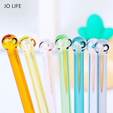 1pc Colorful High Borosilicate Glass Straw For Milk Tea Thick Lengthening  Drinking Glass Straw Curved Reusable