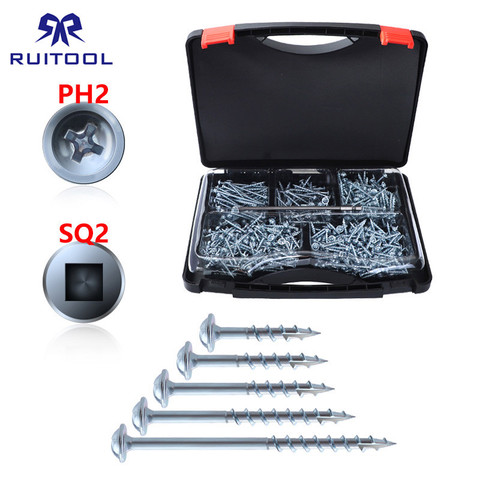 552pcs Wood Screws Coarse Thread Pocket Hole Screw Kits Zinc Coated 25-63mm Square/PH2 Head Self Tapping Screws for Woodworking ► Photo 1/6