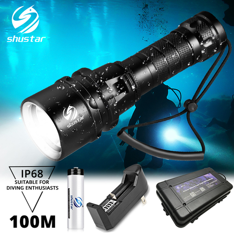 Super bright Diving Flashlight IP68 highest waterproof rating Professional diving light Powered by 18650 battery With hand rope ► Photo 1/6