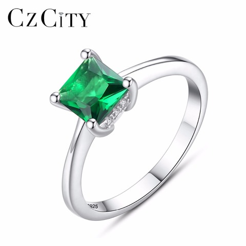 CZCITY Emerald Simple Female Zircon Stone Finger Ring 925 Sterling Silver Women Jewelry Prom Wedding Engagement Rings Brand Gift ► Photo 1/6