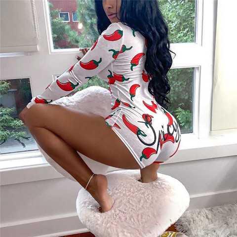 Sexy Fashion Women Bodysuits Long Sleeve Deep V Neck Bodycon Stretch Leotard Button Shorts Romper Jumpsuits Pajamas Overalls ► Photo 1/6