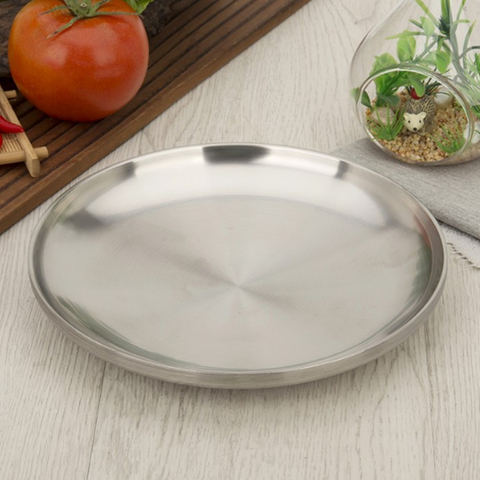 Stainless steel decorative tray decorative plate round serving tray candle tray ► Photo 1/5