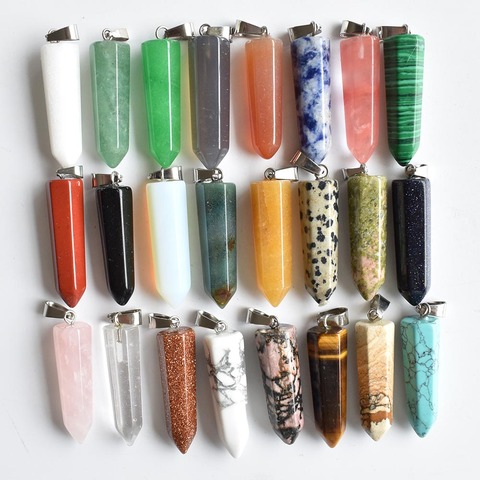 Wholesale 24pcs/lot 2022 fashion Hot Sale Assorted Natural Stone Pendants Point Charms hexagonal pillar pendant Free shipping ► Photo 1/6