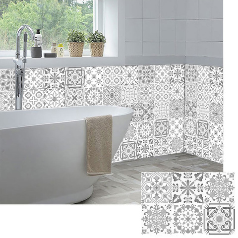 10/15/20/30cm Light Gray Strip Tiles Wall Sticker Bathroom Kitchen Tables Decoration Wallpaper Peel & Stick Waist Line Art Mural ► Photo 1/6