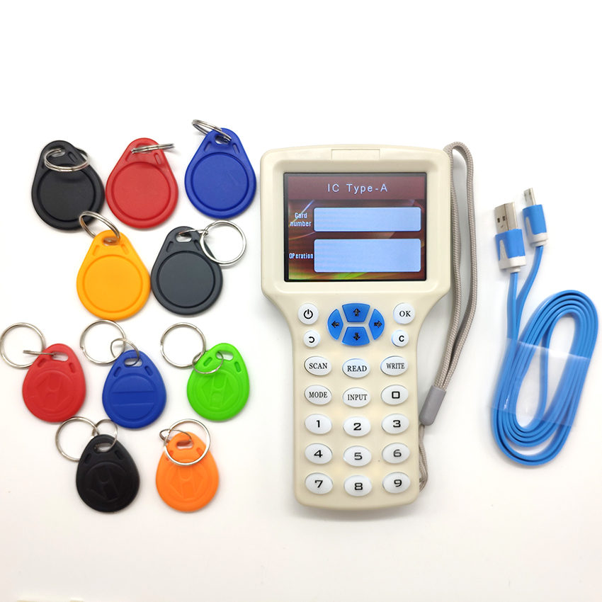 English Version 10 Frequency RFID Copier Writer Readers Duplicator,125KHz 13.56MHz Programmer NFC Smart Card Reader 